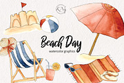 Watercolor Beach Day Graphics, a Food Illustration by Kileen Nicole Art (Thumbnail 1 of 5)