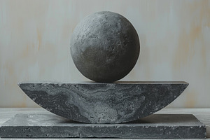 Black Stone Sphere Balanced on Abstract Curved Sculpture Display, a Background Photo by José Manuel Gelpi
