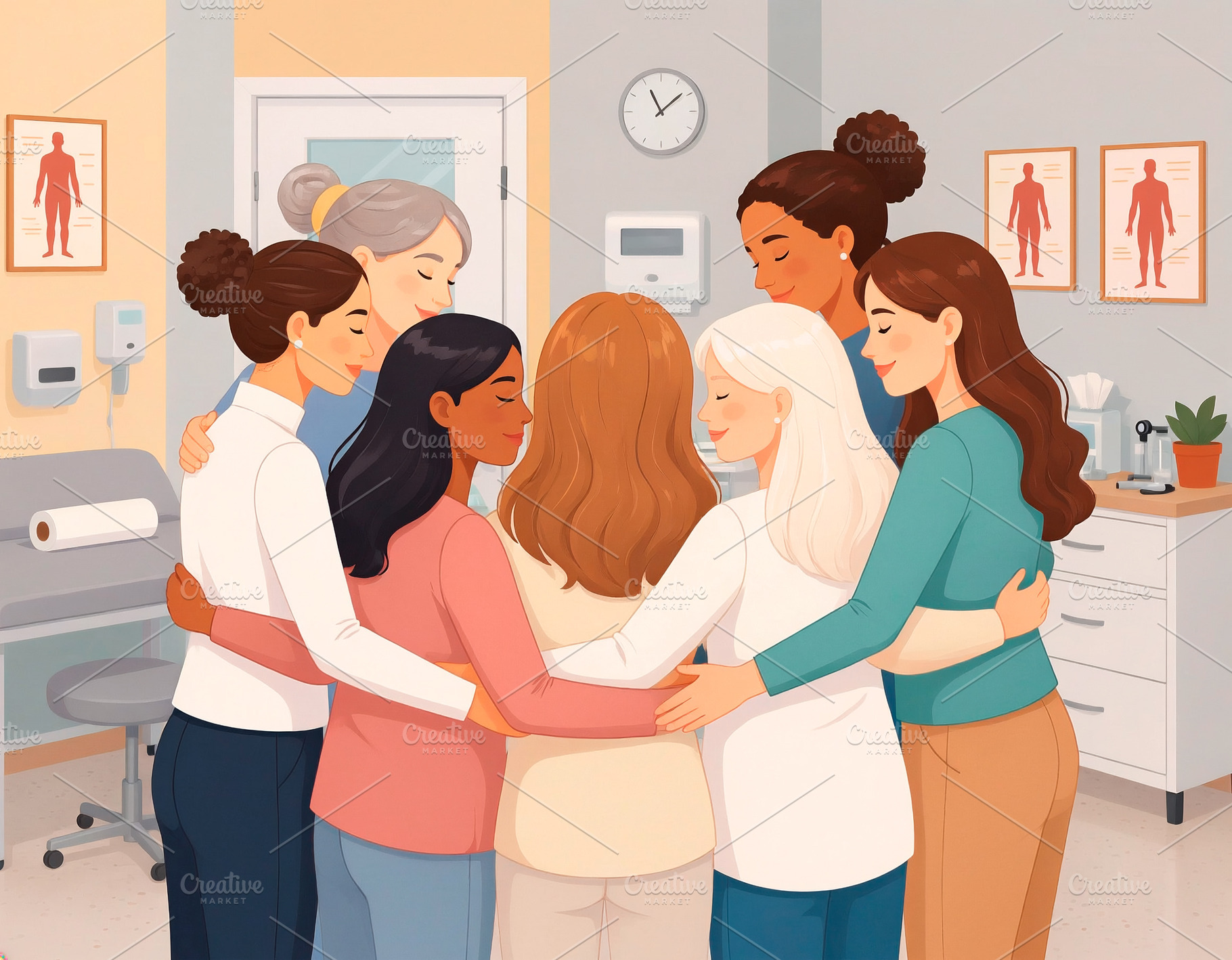 Group of diverse women providing care to elderly patient, a Photo by DanFLCreativo