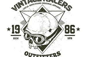 Vintage Racer Vector Dotwork Skull