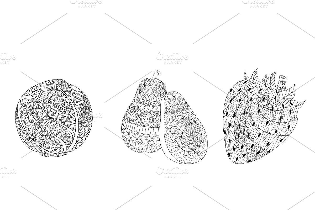 15 Fruits &Vegetables coloring pages, a Decorative Illustration by Somjai King (Photo 5 of 6)