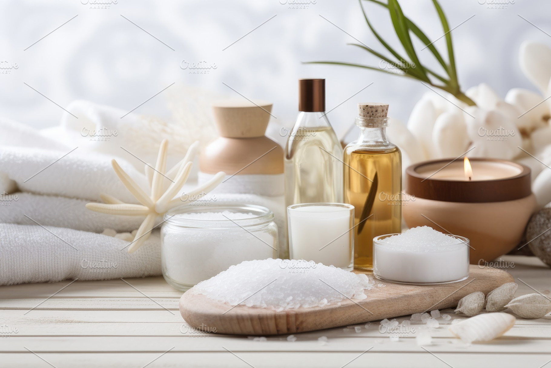 Spa composition with sea salt, candl, a Photo by Iftikhar Alam
