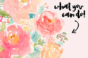 Peonies Fanfare- Watercolor Clip Art, an Illustration by Angie Makes (Thumbnail 2 of 3)