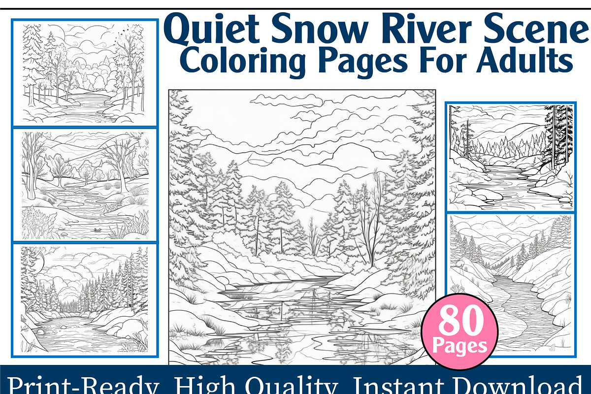 Quiet Snow River Scene Coloring Page, an Animal Illustration by maggiesar (Photo 1 of 4)