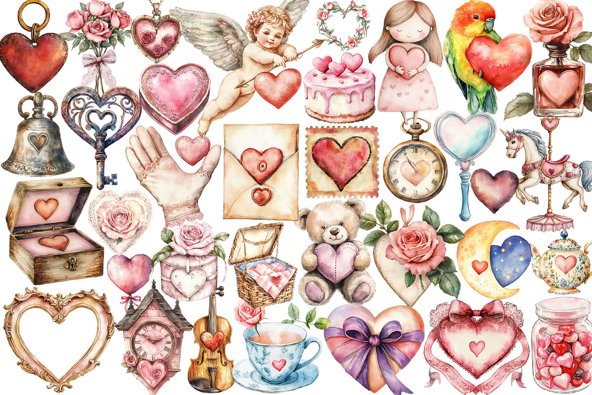 Vintage Valentine Clipart, an Illustration by Design Market (Photo 2 of 5)