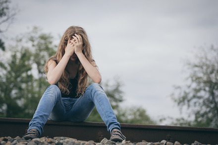 Portrait of young sad teen girl containing sad, autism, and girl
