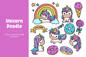 Unicorn Cartoon Doodle Illustration