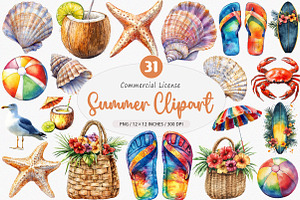 Summer Coastal Clipart, an Illustration by SinaCreation