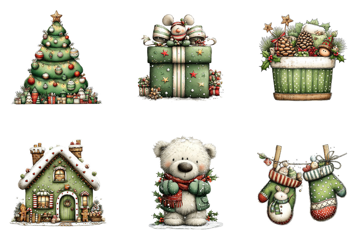 Cute Christmas Watercolor Clipart, an Illustration by designcity5 (Photo 3 of 5)