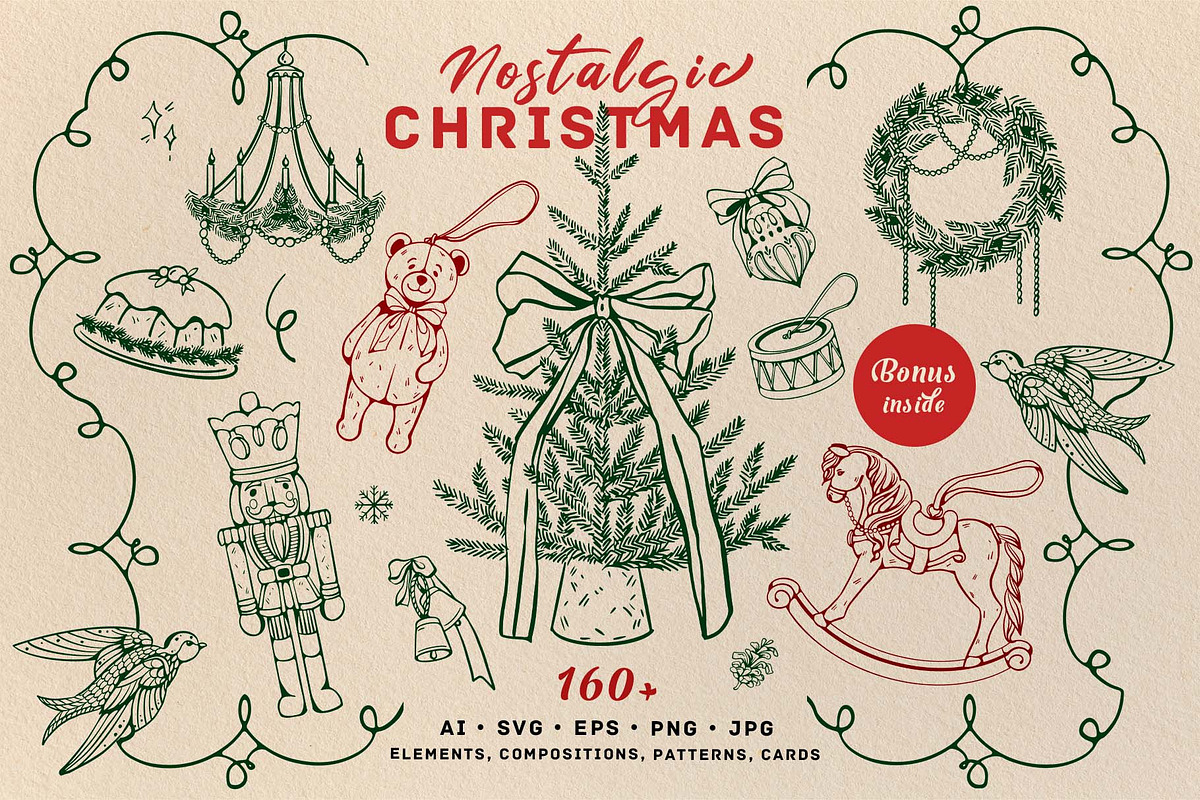 Hand Drawn Vintage Whimsical Bundle, a Seasonal Illustration by VerAna (Photo 2 of 6)