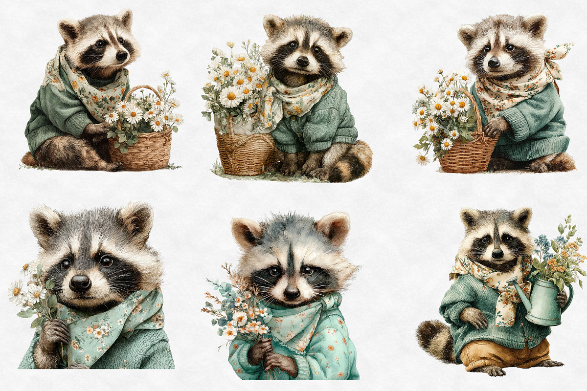Watercolor Spring Raccon Clipart, an Illustration by Designworld (Photo 6 of 6)