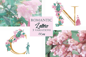 Romantic Alphabet Letters Floral PNG