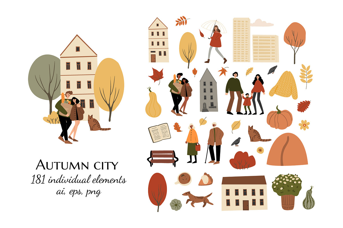 Autumn City Illustration Clipart Set, a Person Illustration by LyubovZaytseva (Photo 1 of 9)