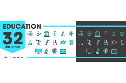 Education line icons, vector, an Education Illustration by Vector Tradition
