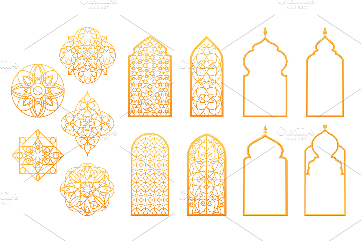 Golden Ramadan ornament set with, an Illustration by art PVP - market