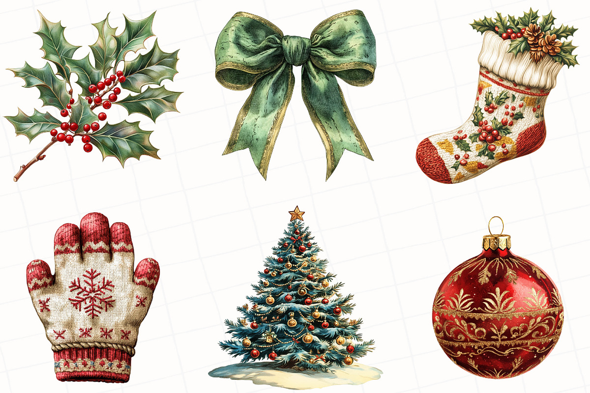 Retro Christmas Clipart, an Illustration by OK Design (Photo 2 of 5)
