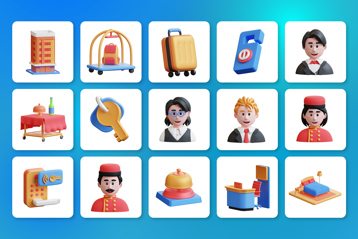 3D Hospitality Management Icon Set, a Characters & Person 3D Model by Flat Icons (Photo 8 of 8)