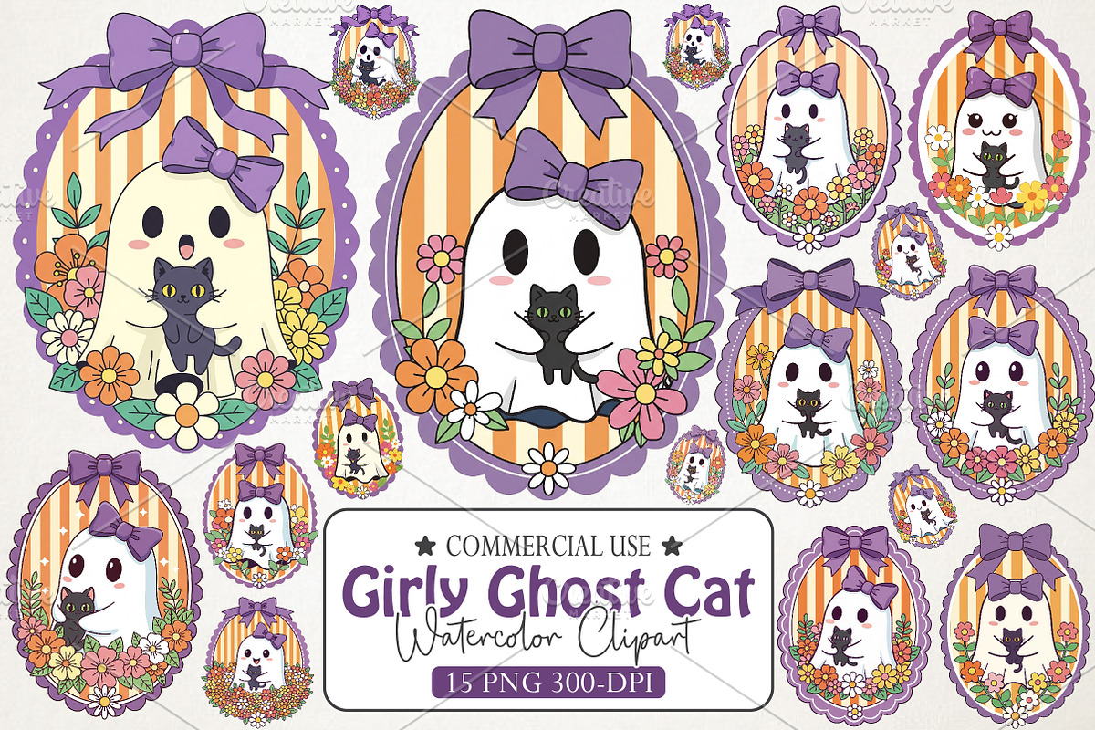 Girly Ghost Cat PNG, Preppy Spooky P, an Illustration by RobertsArt (Photo 1 of 4)