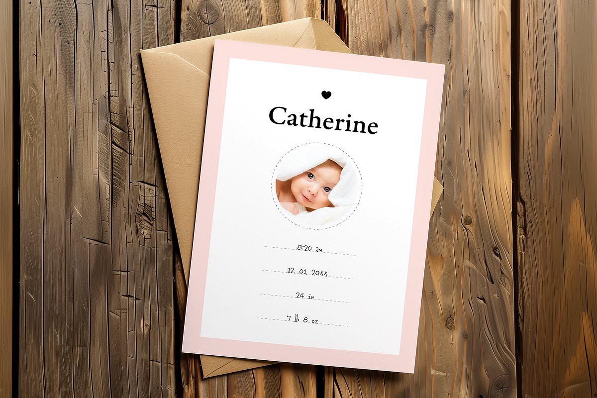 Soft frame Photo Birth Card, a Card Template by Filip Studio (Photo 3 of 3)