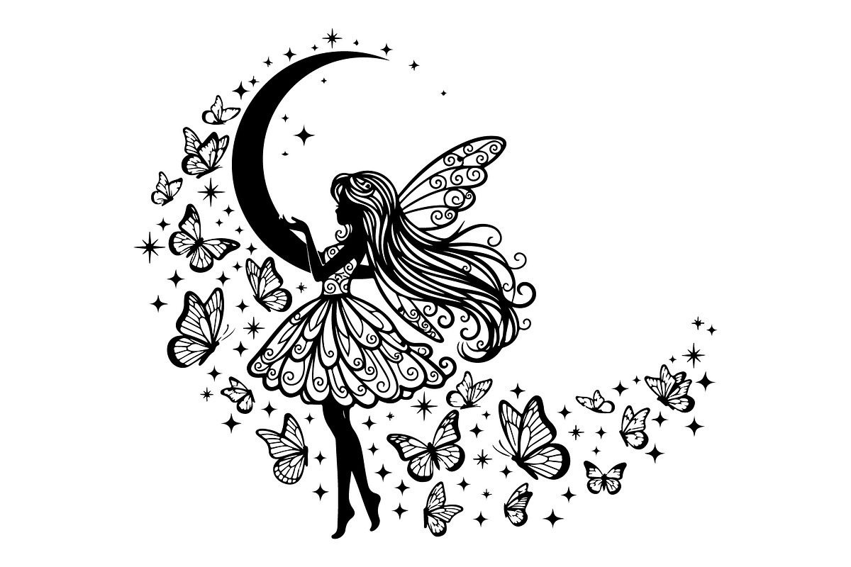Fairy Moon Butterfly Silhouette, an Object Illustration by Gaye Art (Photo 31 of 31)
