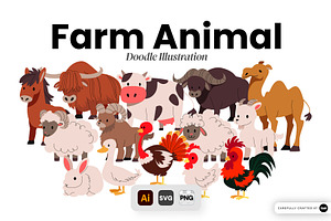 Farm Animal Doodle Illustration, an Animal Illustration by SLAB! Design