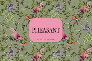 Pheasant, Exotic Birds Pattern