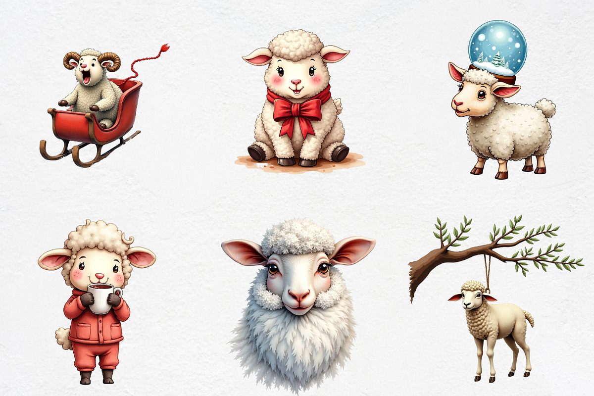 Christmas Funny Sheep Clipart, an Illustration by CrexoraLab (Photo 2 of 5)