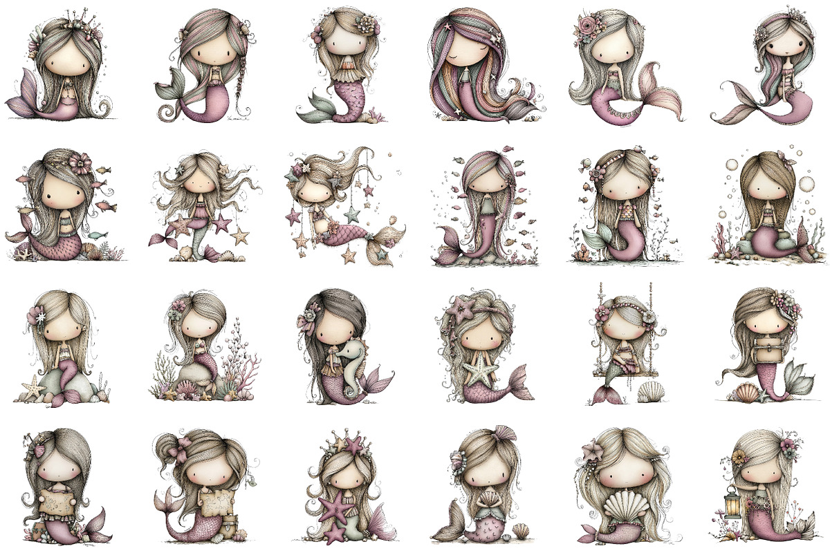 Watercolor Clip Art Mermaid, an Illustration by Sublimation Artist (Photo 2 of 6)
