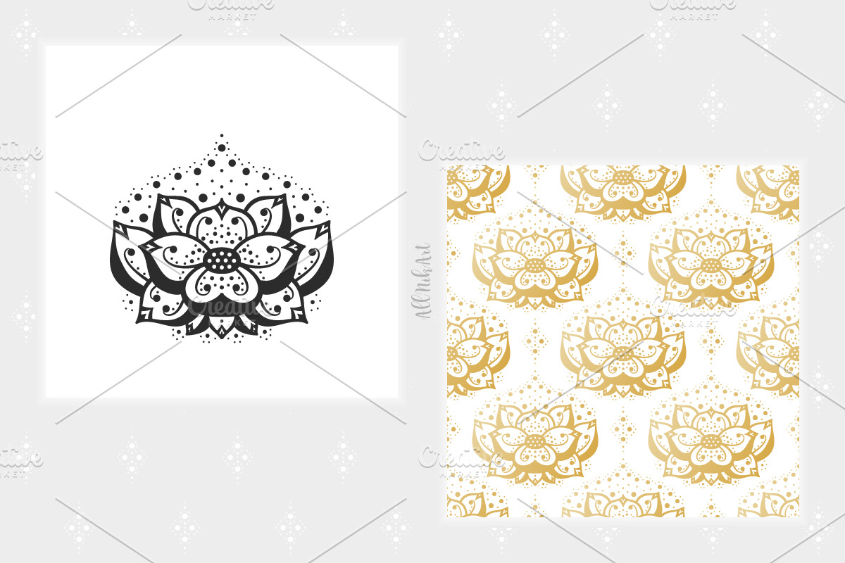 Mehndi Lotus Flowers set 1, a Pattern Graphic by AllNikArt (Photo 4 of 6)