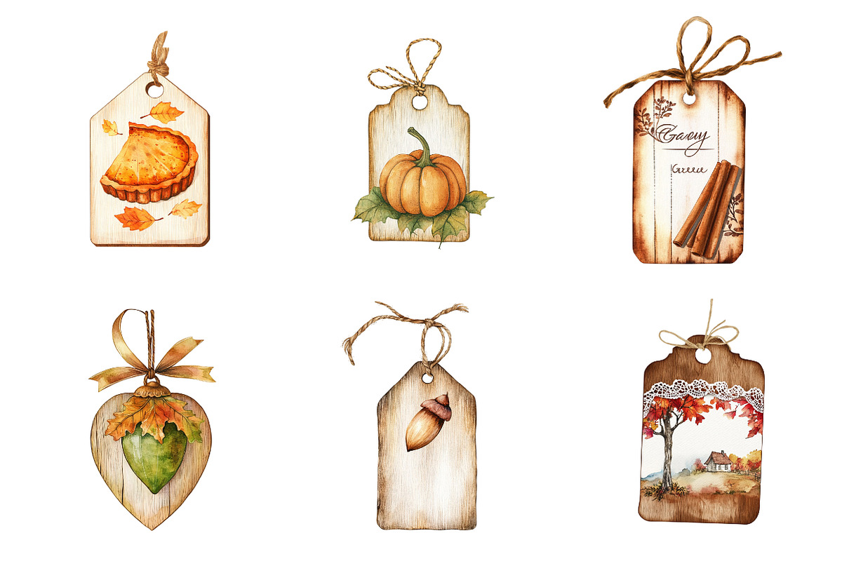 Vintage Wooden Autumn Tags Clipart, an Illustration by CreationArt (Photo 4 of 5)