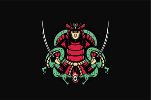 Samurai with Snakes, an Object Illustration by nomlimo.com