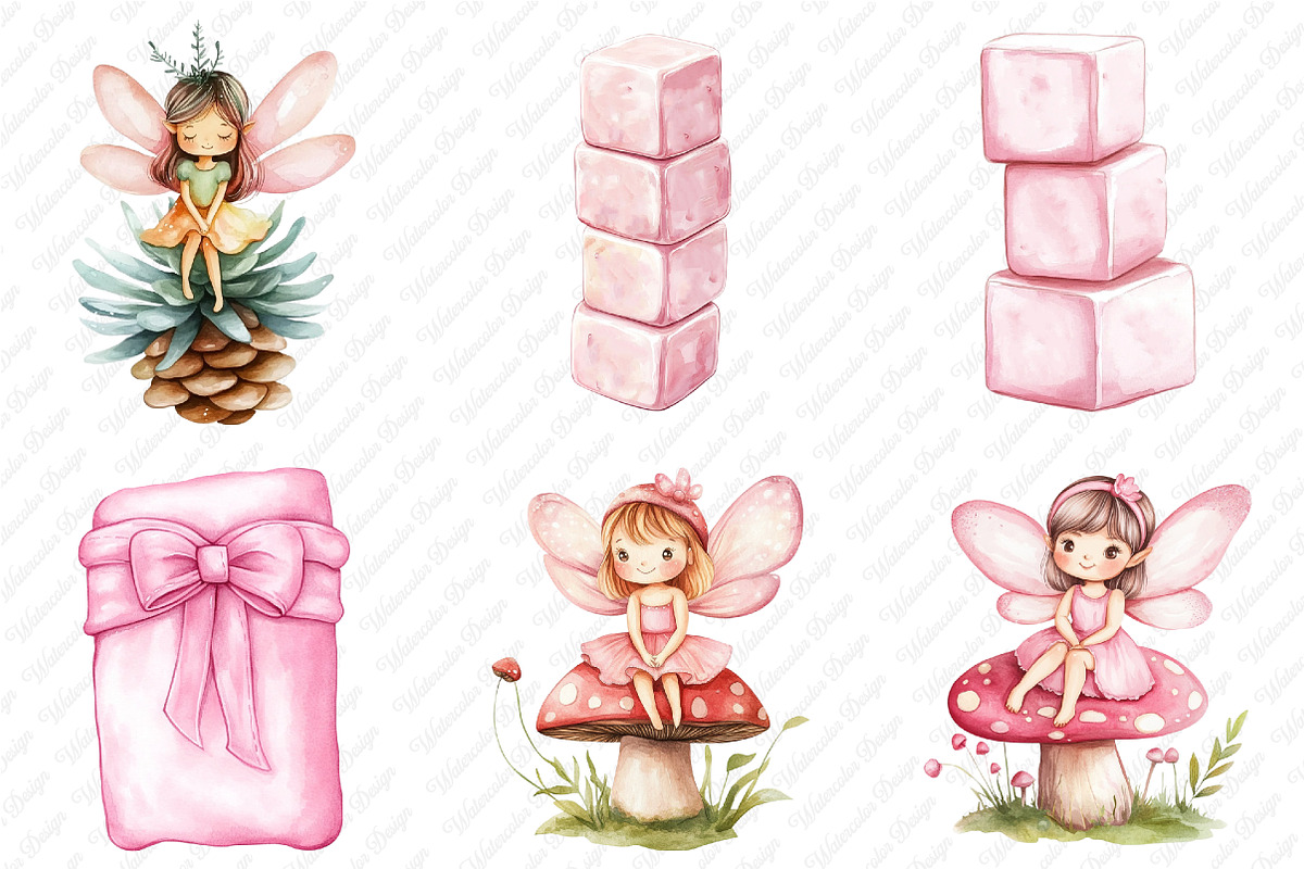 Watercolor Pink Woodland Fairy Clipa, an Illustration by Watercolor design (Photo 3 of 12)