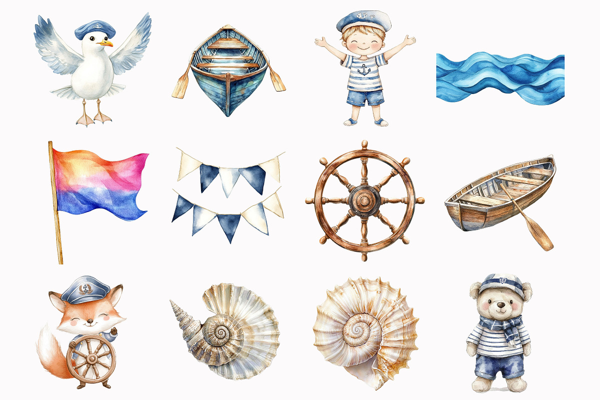 Nautical Watercolor Clipart, an Illustration by Design Market (Photo 4 of 4)