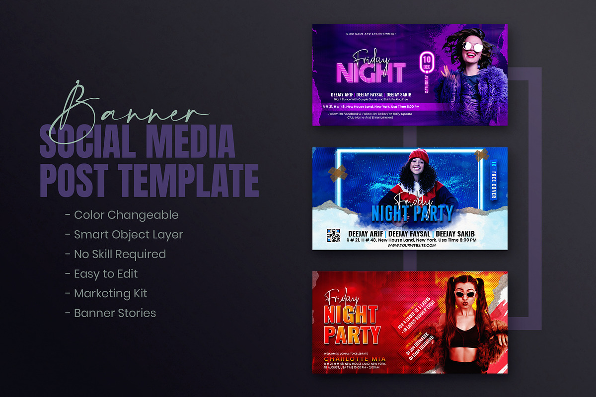 Night Party Social Media Post Set, a Social Media Template by Creative_View (Photo 8 of 8)