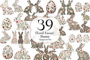 Floral Easter Bunny PNG Clipart., an Illustration by KennedyStudio