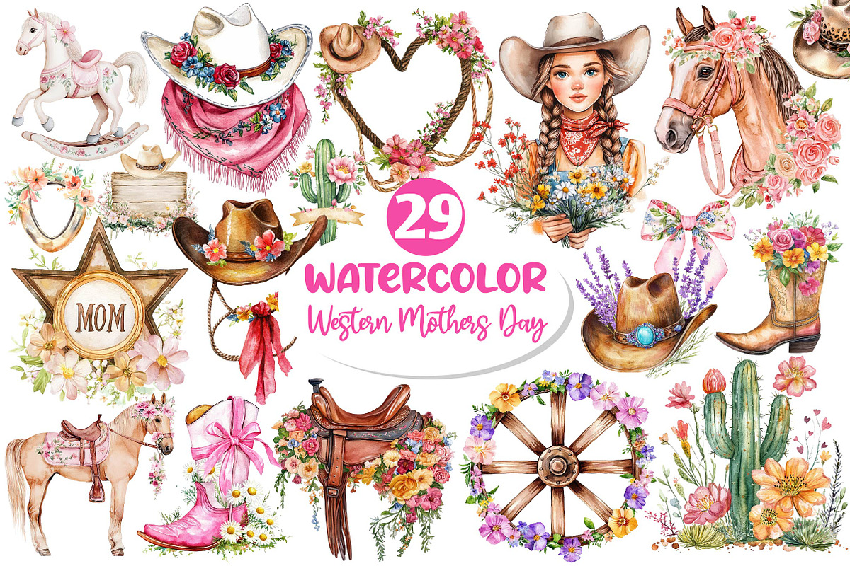 Western Mothers Day Cowgirl Clipart, an Illustration by Dream Creation (Photo 1 of 6)