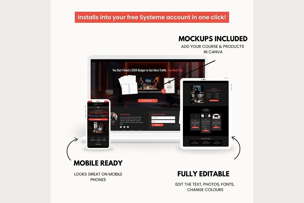 Systeme.io Dark Mode Red Blog, a Landing Page Template by Hayley's Digital Hub (Photo 4 of 10)