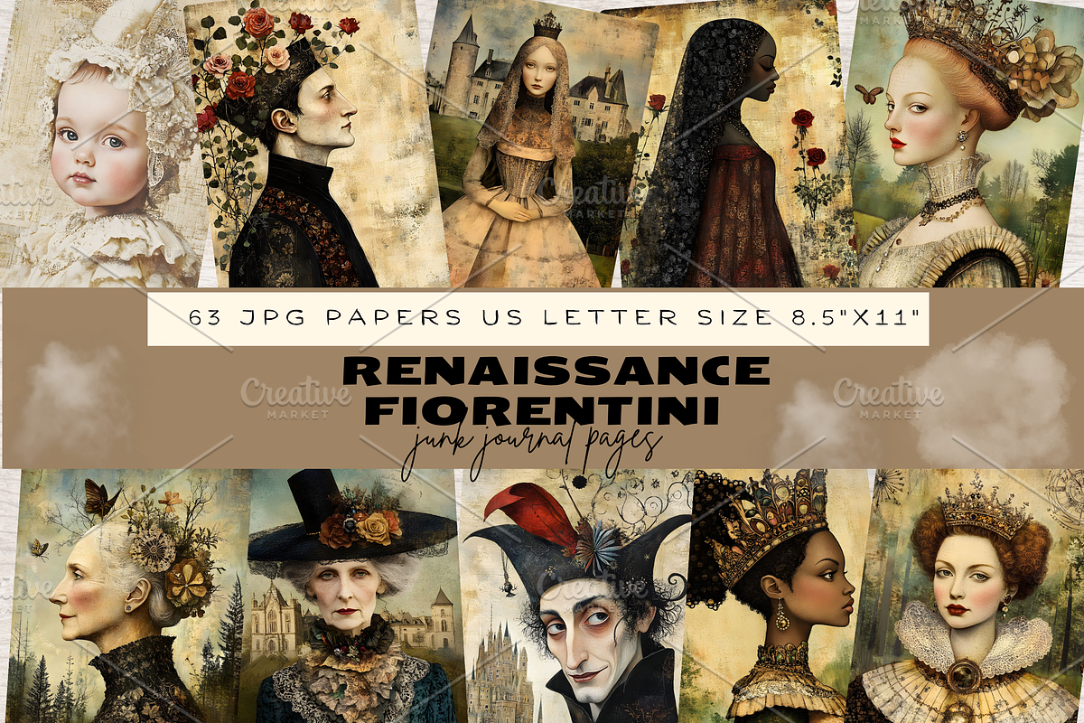 RENAISSANCE JUNK JOURNAL PAGES, a Person Illustration by Daring Digies