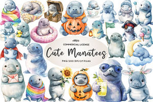 Cute Baby Watercolor Manatees Clipar, an Illustration by CreationArt