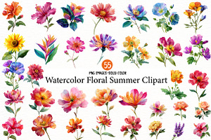 Watercolor Floral Summer Clipart, an Illustration by Designworld