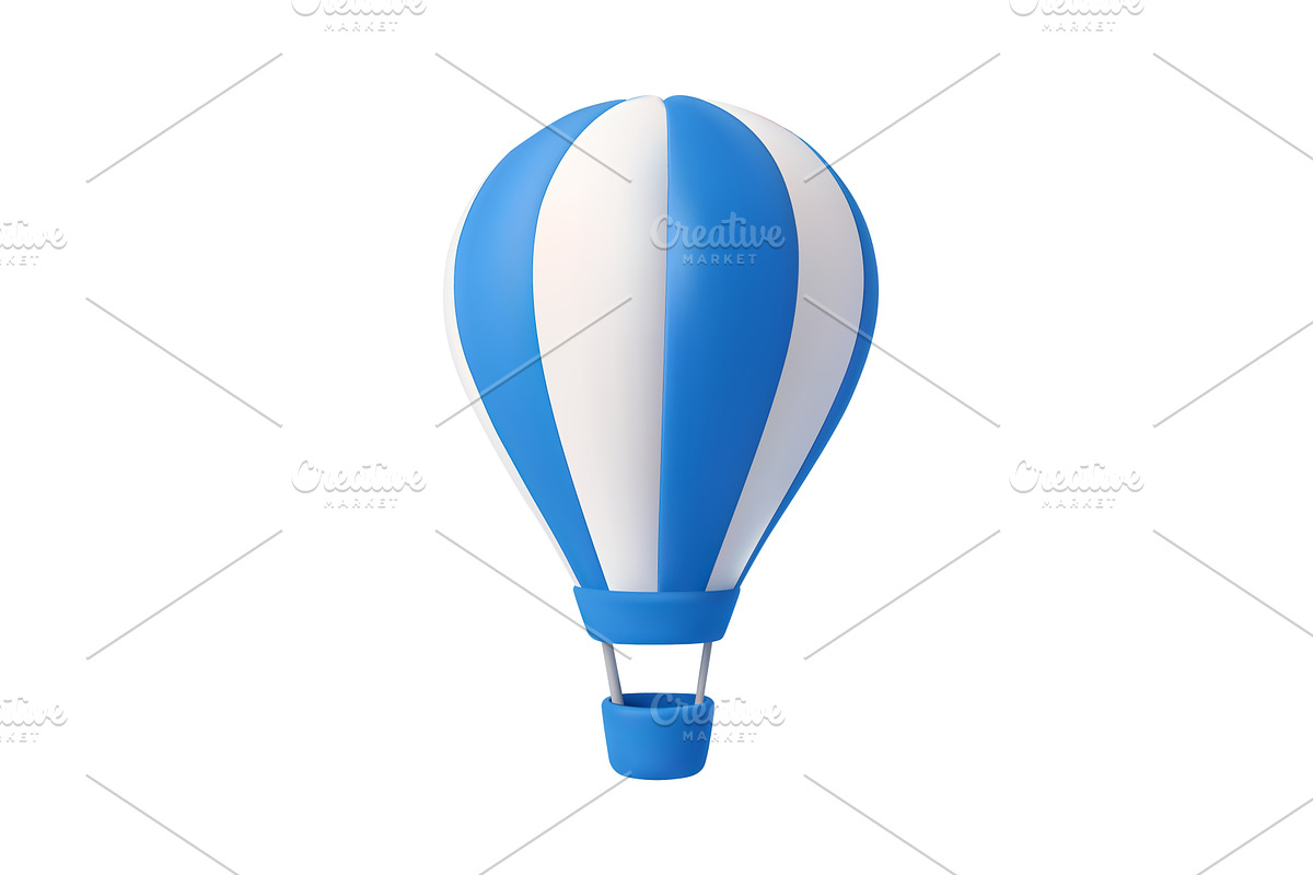 3D Blue and White Hot Air Balloon, a Transportation Illustration by ModVector