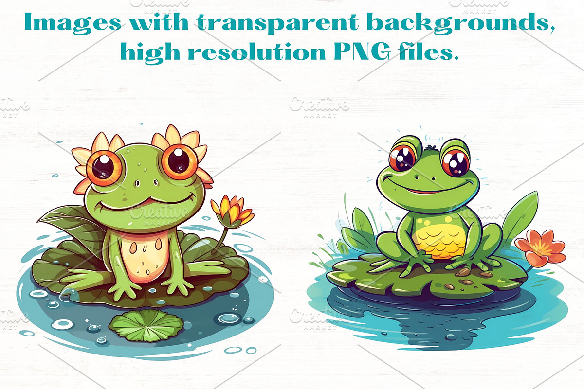 HAPPY FROGS on Lilypads Clipart Set, an Animal Illustration by Mermaids ...