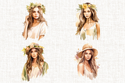 Watercolor Boho Girl Clipart, a Person Illustration by Mash Mash Stickers (Thumbnail 4 of 9)