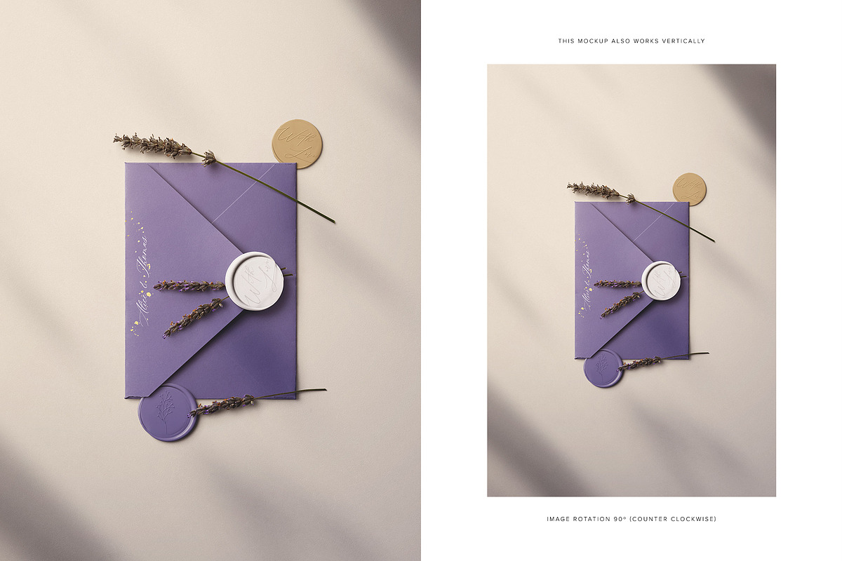 Envelope with Wax Seals and Lavender, a Product Mockup by Custom Scene (Photo 8 of 11)