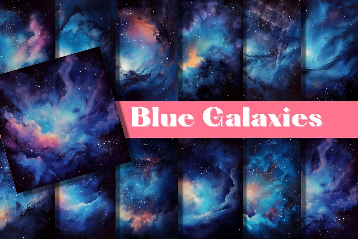 BLUE GALAXIES space backgrounds, a Background Graphic by Mermaids Cove (Photo 1 of 9)