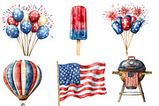 Hello 4th of July Watercolor Clipart, an Illustration by Designworld (Thumbnail 4 of 7)