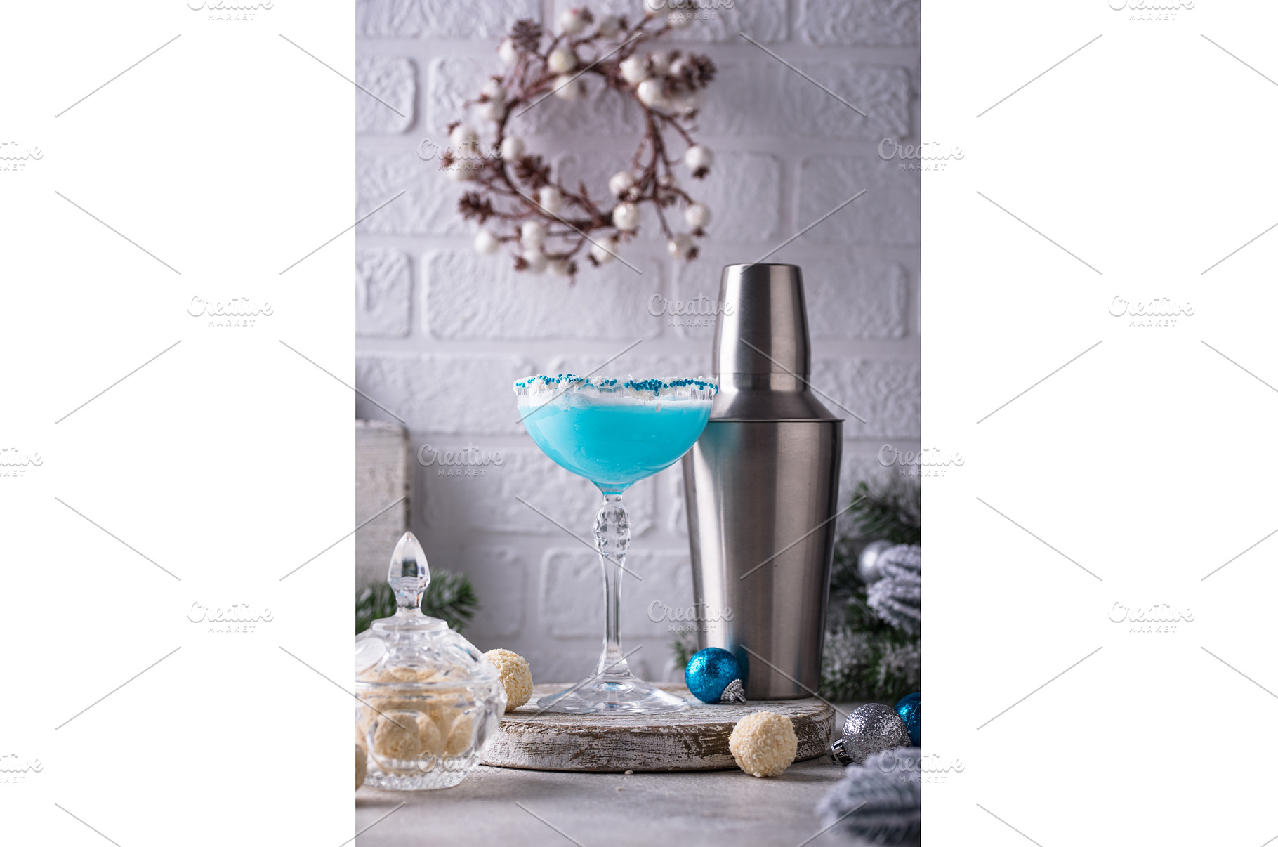 Christmas cocktail with blue curacao, a Food & Drink Photo by Yulia Furman