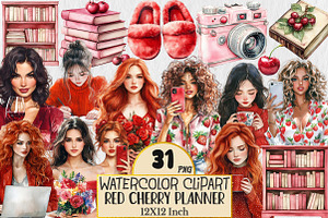 Red Cherry Planner Clipart, a Seasonal Illustration by Rose Art
