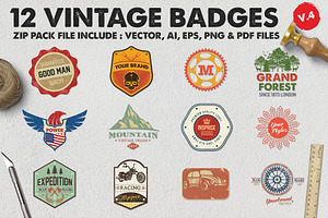 12 Vintage Badge Logos Version 4