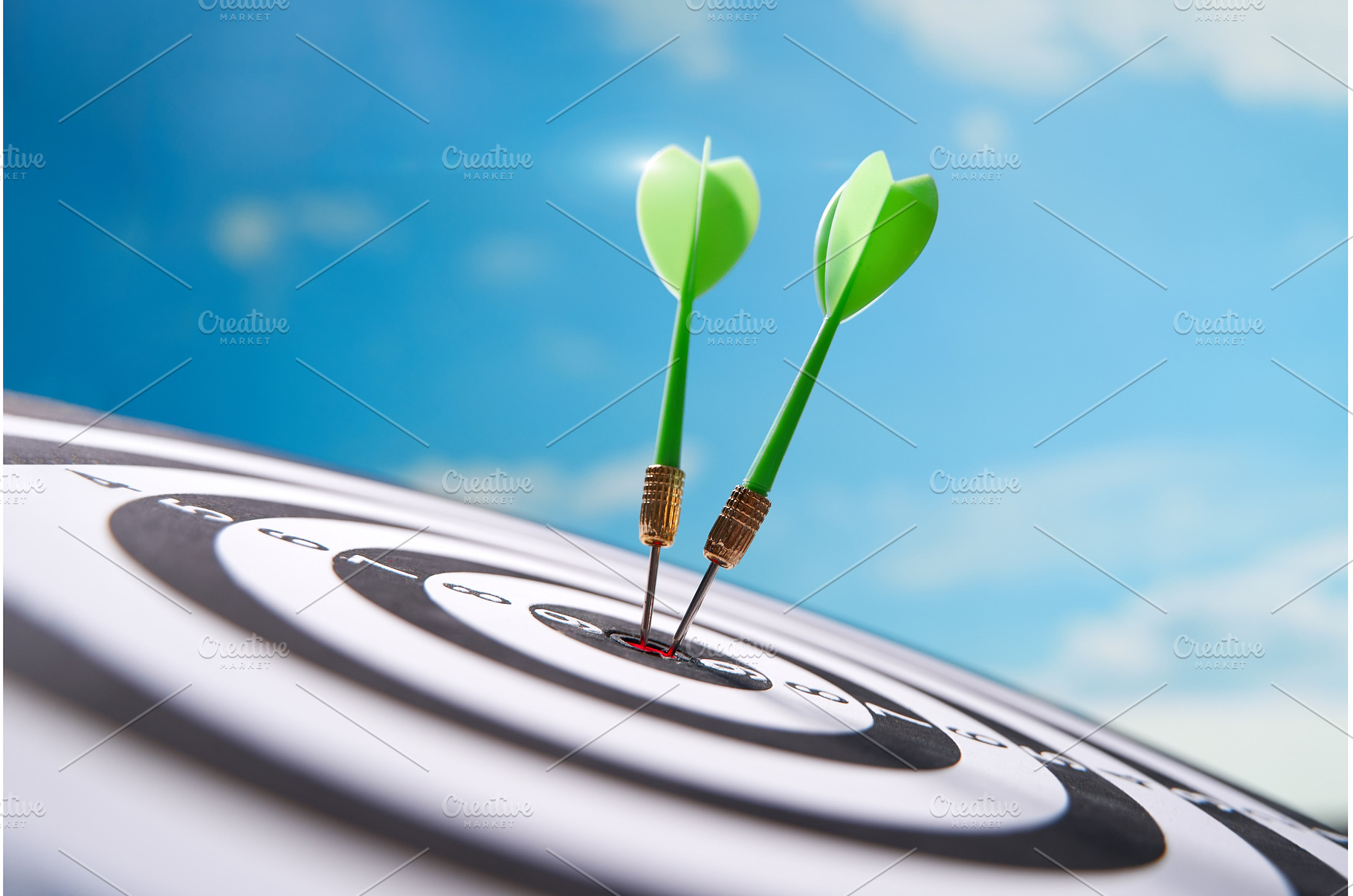 Green darts in center of dartboard, a Business Photo by Sergey Mironov's store